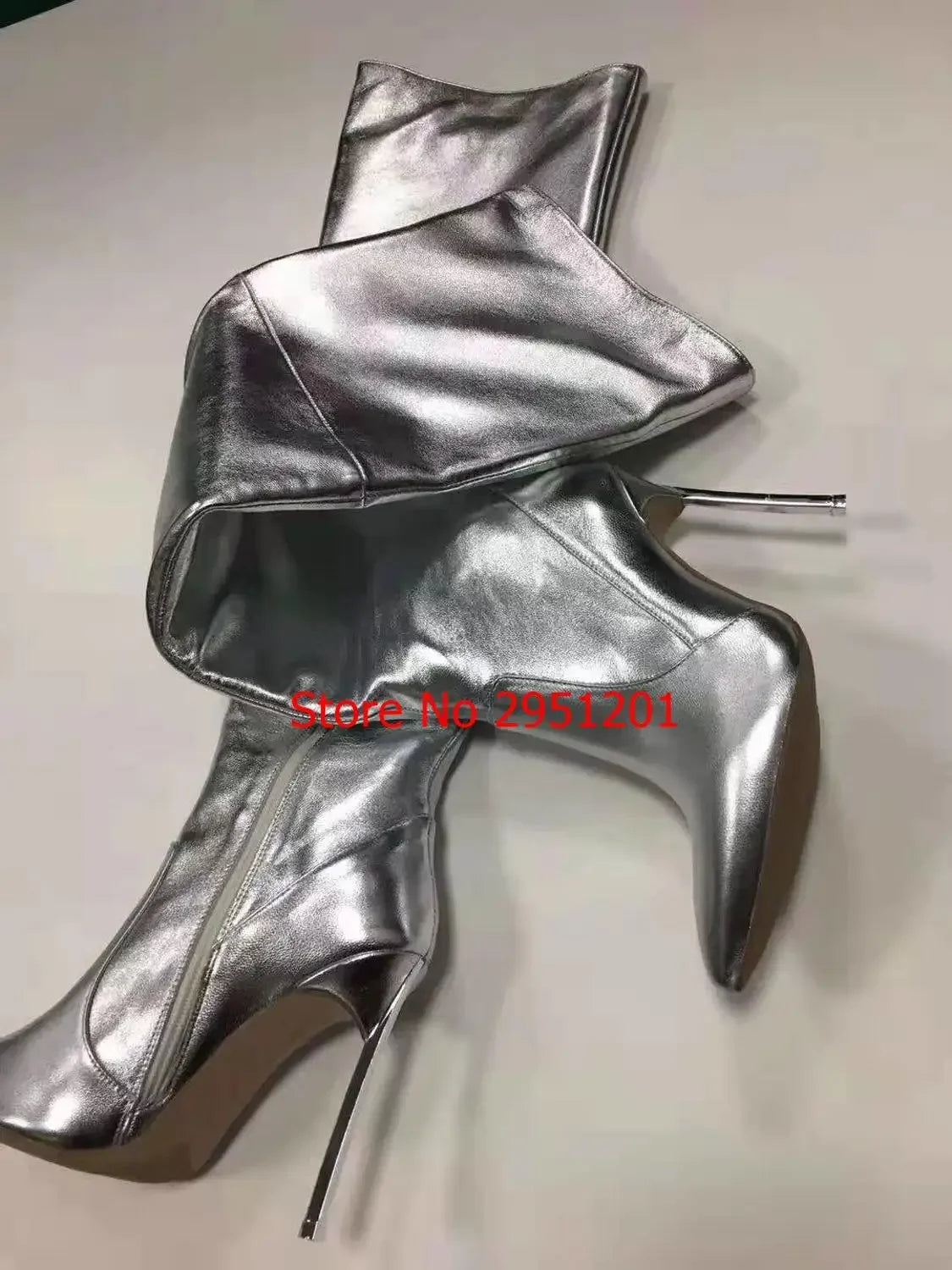 Silver Crystal Square Knee High Boots