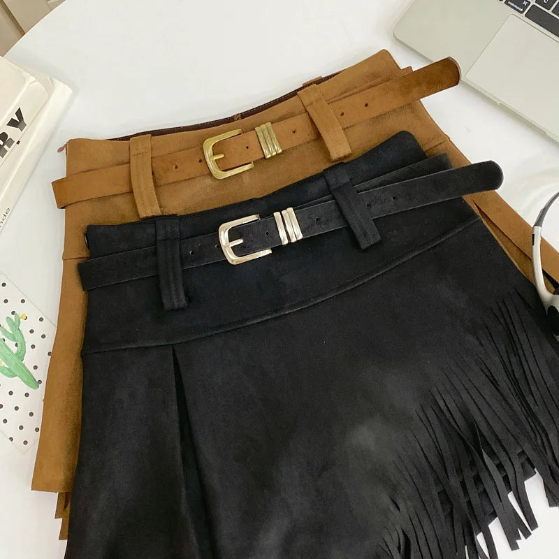 Tassel Detail Faux Suede Shorts