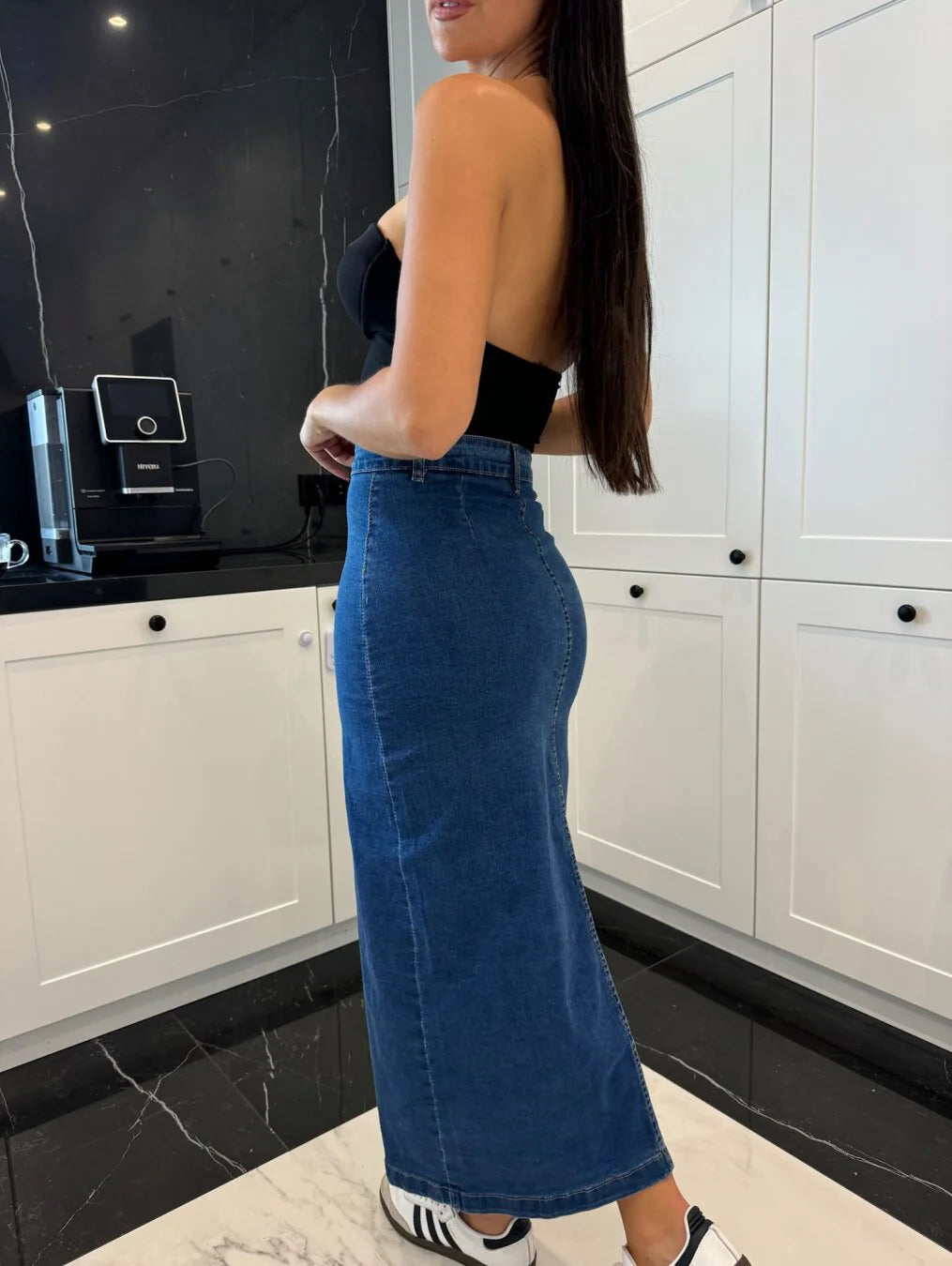 High Waist Retro Button Denim Skirt With Slit for Women