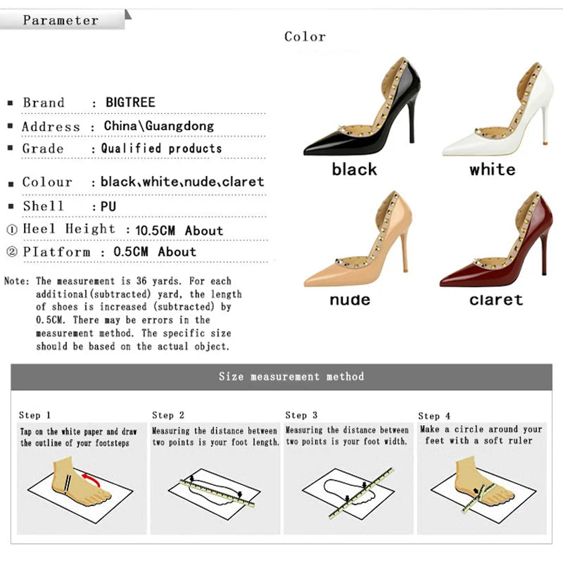 Rivet Detail Patent Leather High Heel Pumps for Women
