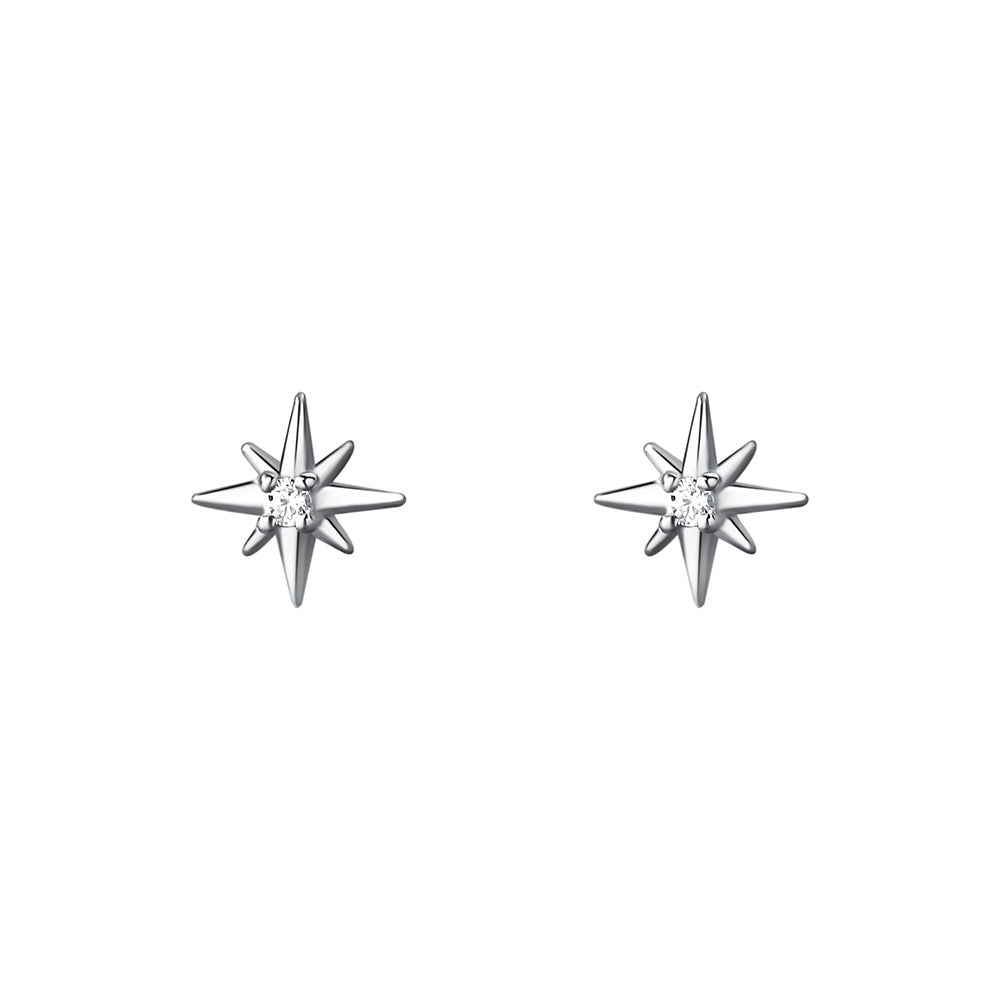 925 Sterling Silver Geometric Eight Star Stud Earrings for Women Funny Korean Zircon Small Earring Wedding Bride Luxury Jewelry