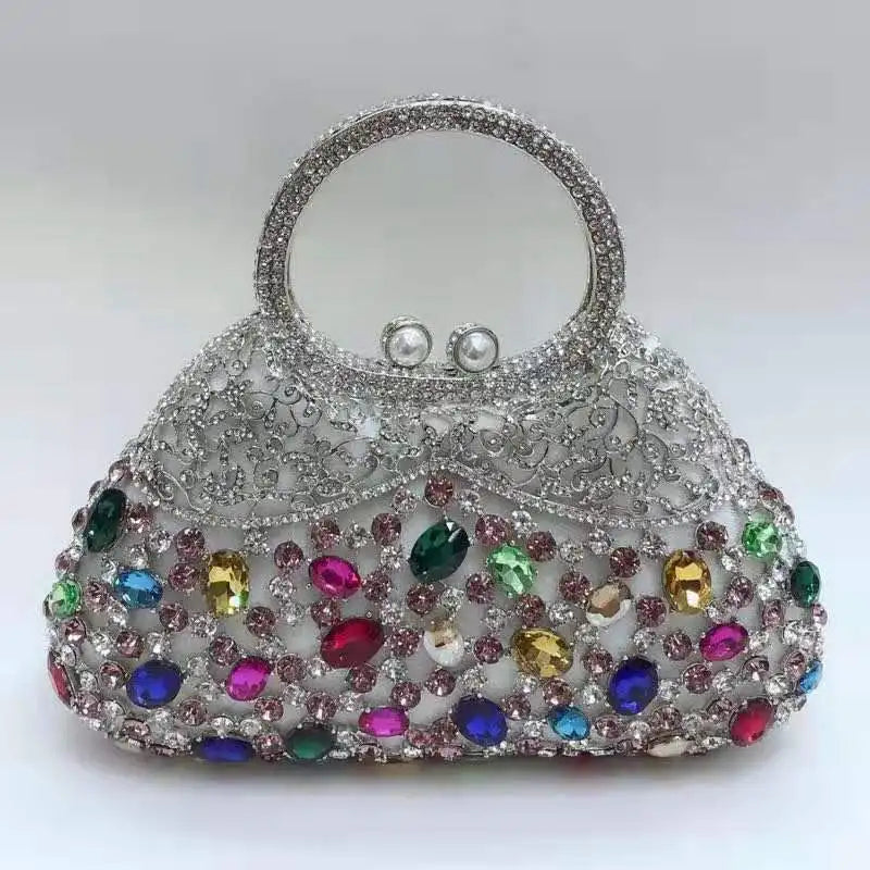 Rhinestone Hollow Metal Evening Clutch Purse for Women
