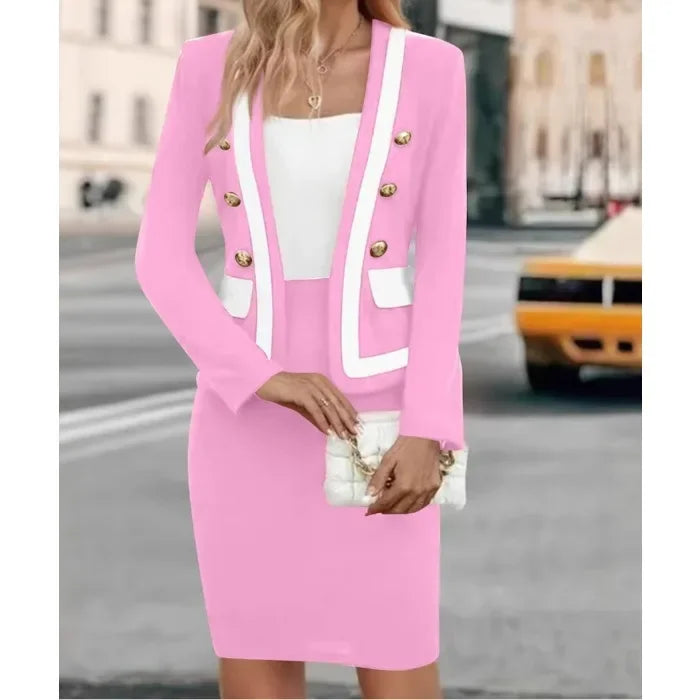 2 Piece Sets Womens Outifits Elegant Office Lady Jacket Button Blazers Coats & Casual High Waist Y2k Skirt Suit 2025 Fall New