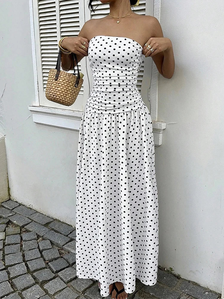 Polka Dot Backless Strapless Maxi Summer Dress for Women