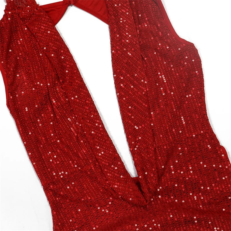 Sequined Mesh Sleeveless Deep V Neck Hooded Maxi Dress for Women