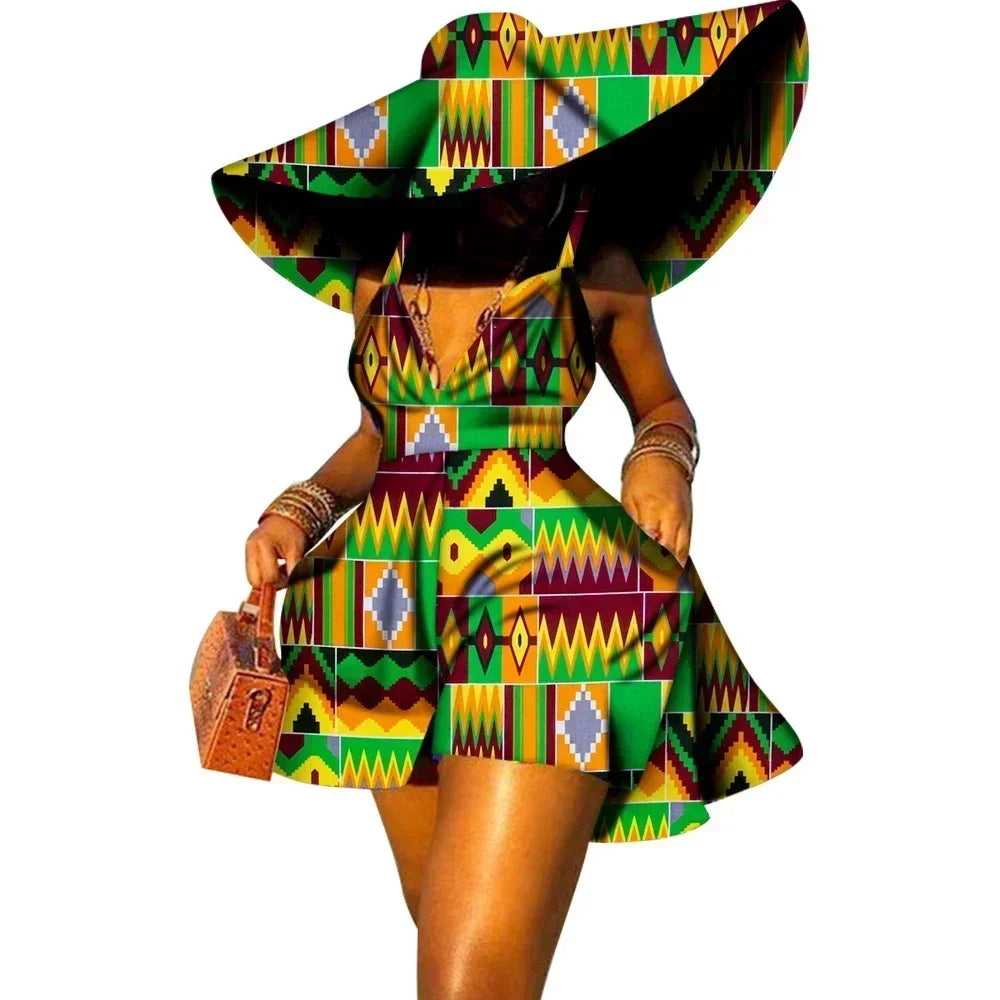 Sleeveless V Neck African Print Jumpsuit for Women