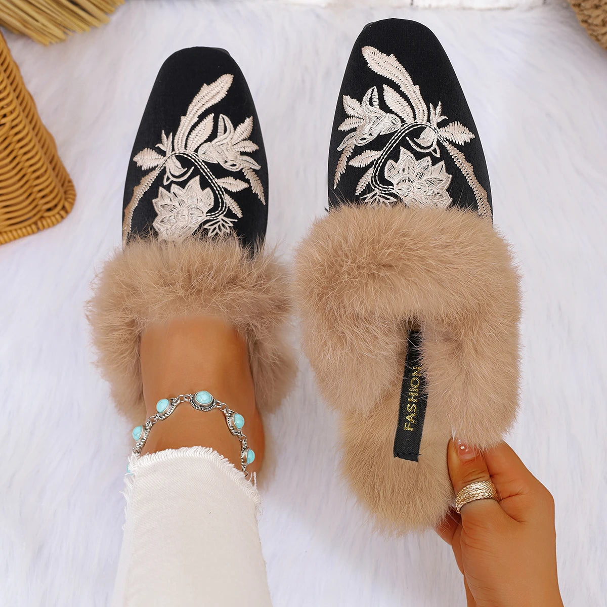 Plush Faux Fur Slippers