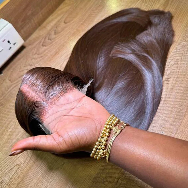 Chocolate Brown Straight Lace Front Human Hair Wig for Women