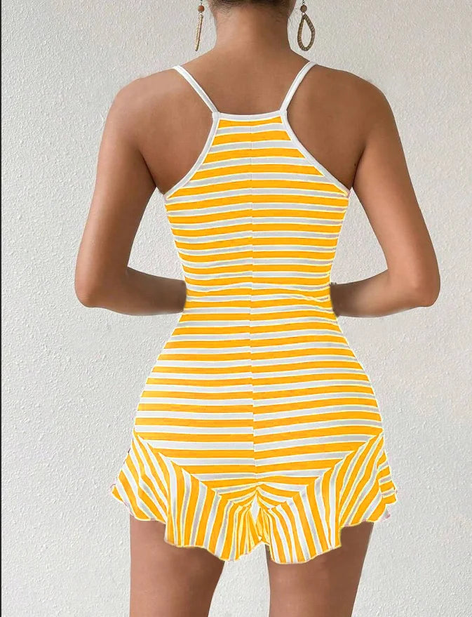 Casual Summer Striped Sleeveless V Neck Romper for Women