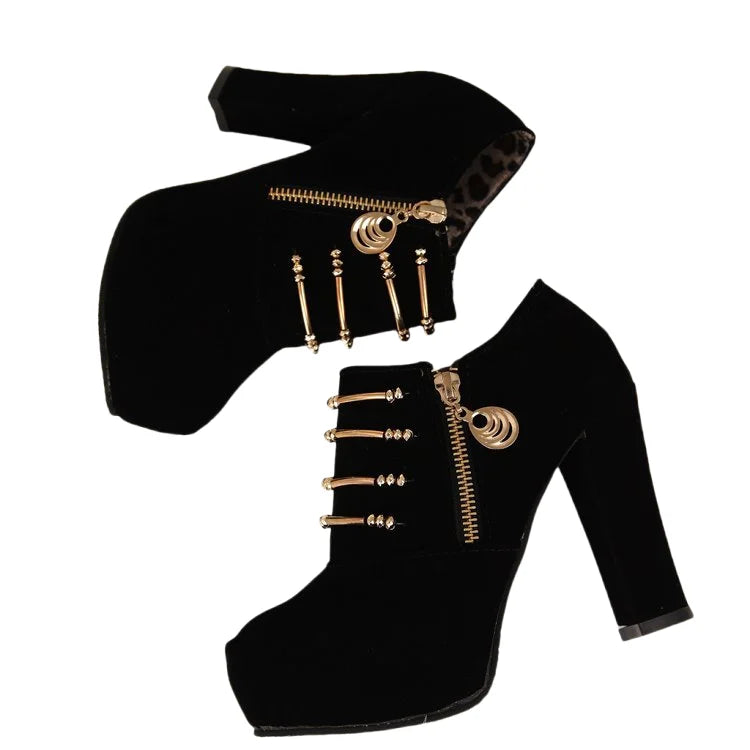 Elegant Lace Up Zip Square Heel Ankle Boots For Women