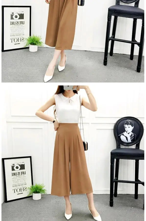 High Waist Pleated Wide Leg Cotton Linen Pants For Women