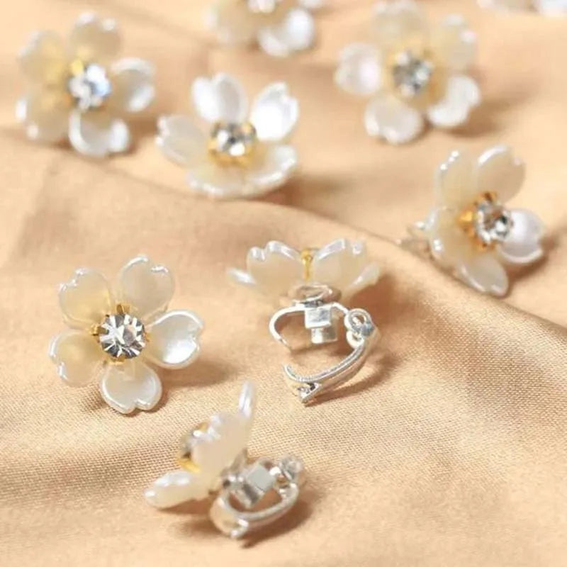 White Petal Rhinestone Hair Rings