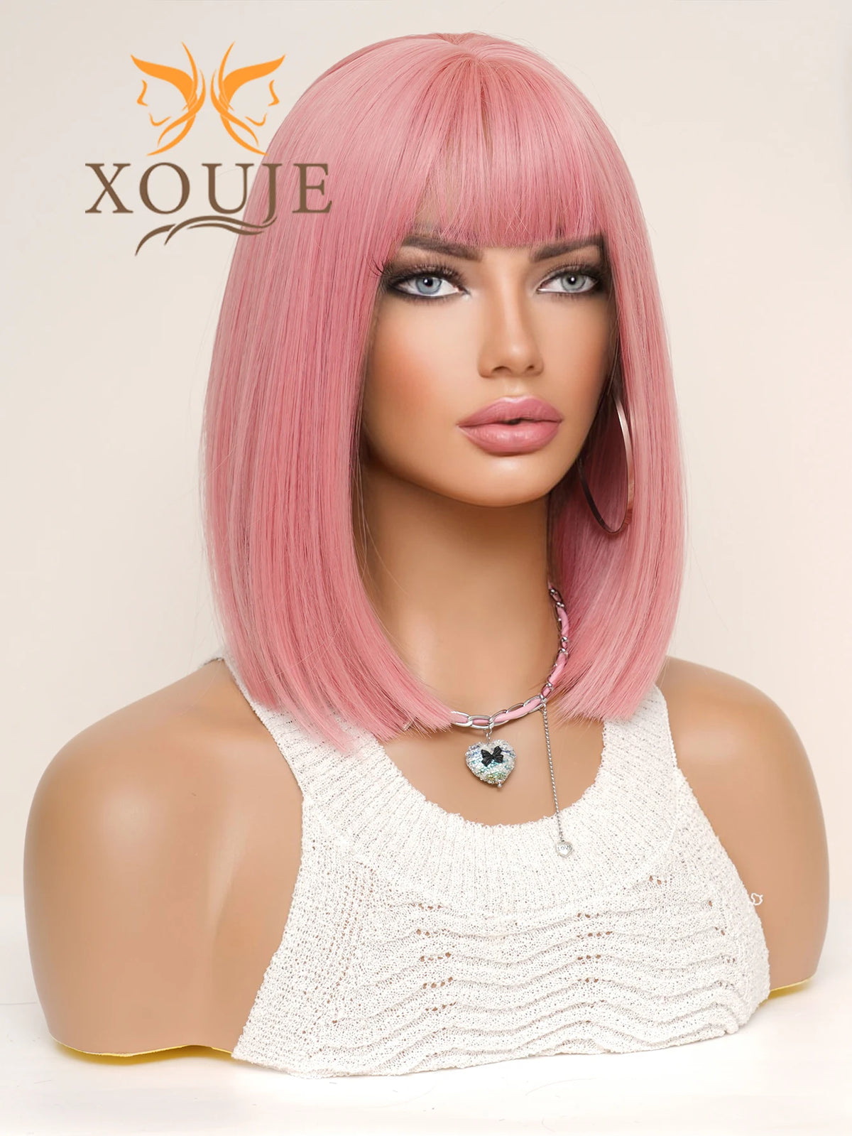 Natural Brown Straight Synthetic Wig With Bangs For Women
