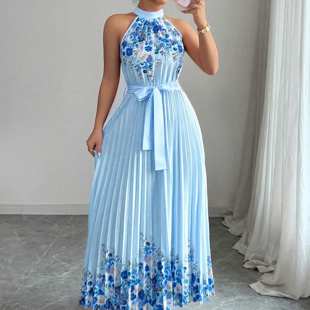Chic Lightweight Halter Neck Lace Up Maxi Dress for Women