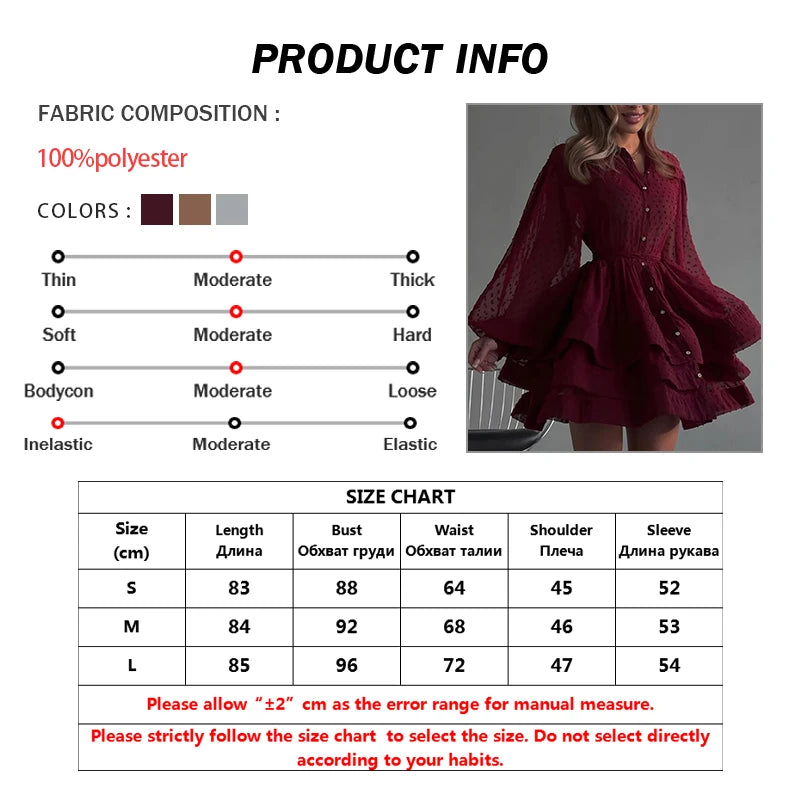 Oymimi Elegant Red Lapel Dresses 2025 Woman Casual Long Sleeve Single Breasted Dresses Fashion High Waisted Ruffled Mini Dress