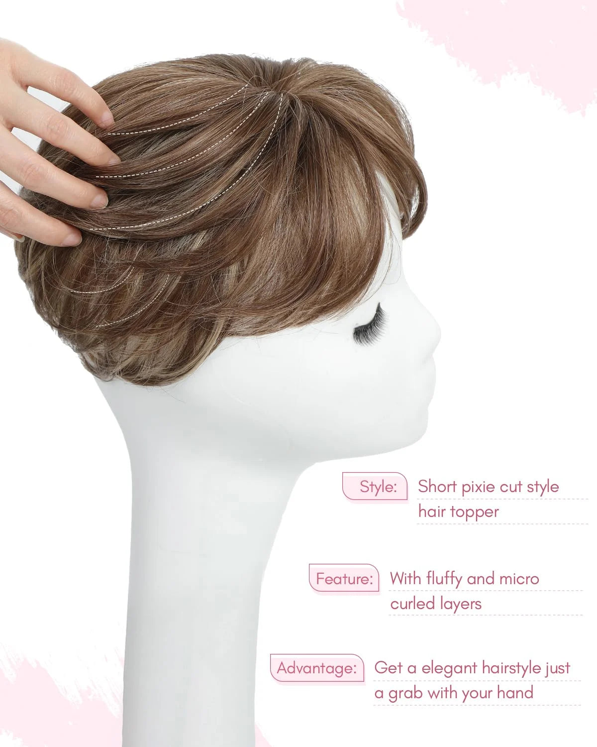 Grey Pixie Cut Hair Toppers for Women 6.8' X 7' Fluffy Wavy Synthetic Hair Topper Clip-In Short Hair Extensions