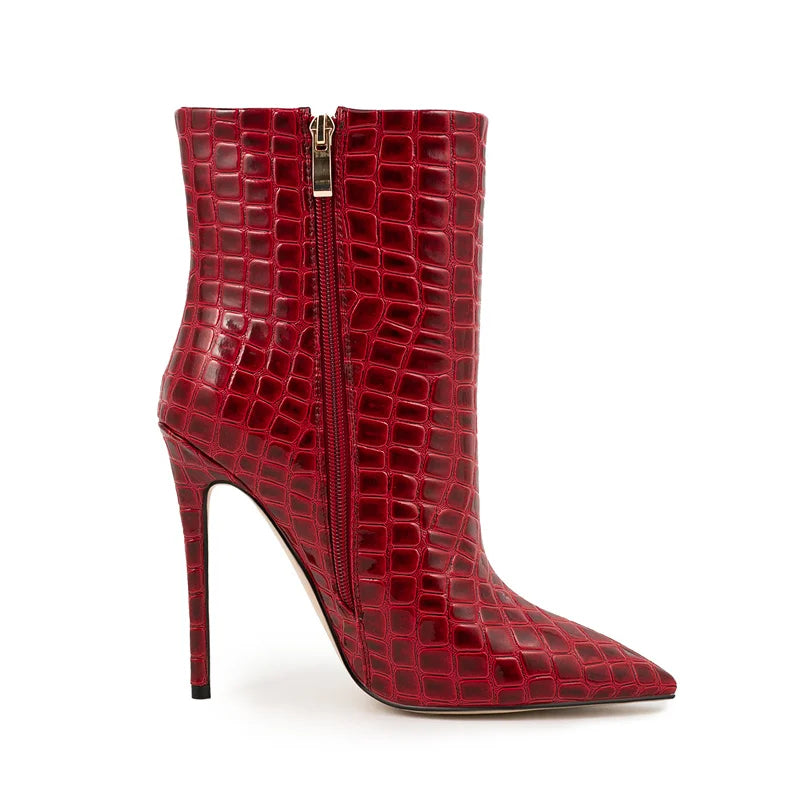 Pointed Toe Zipper Retro Stone Pattern Ankle Boots For Women