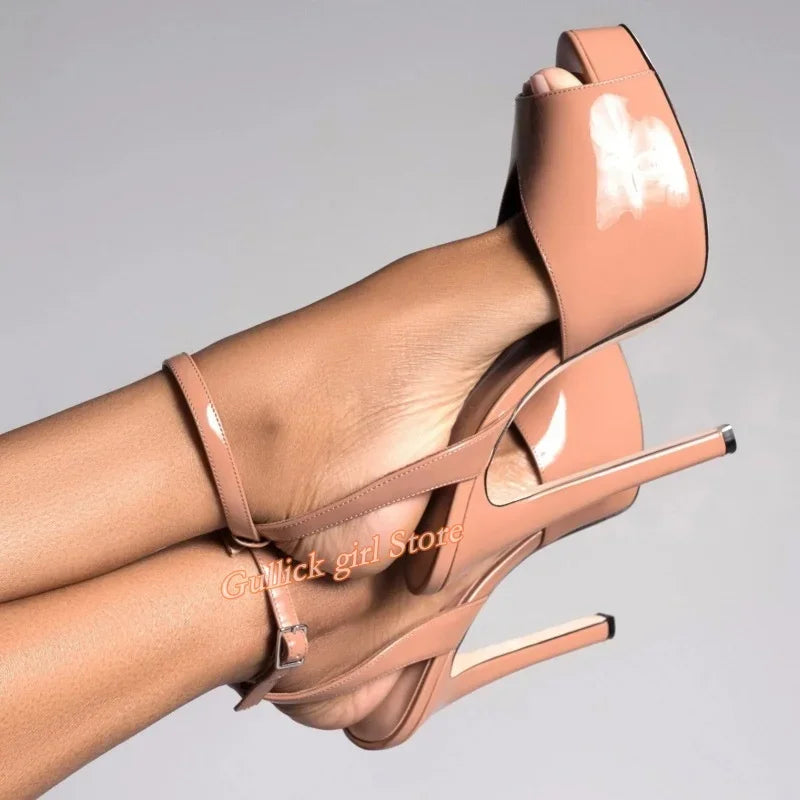 Patent Leather Open Toe Platform Stiletto Pumps for Women