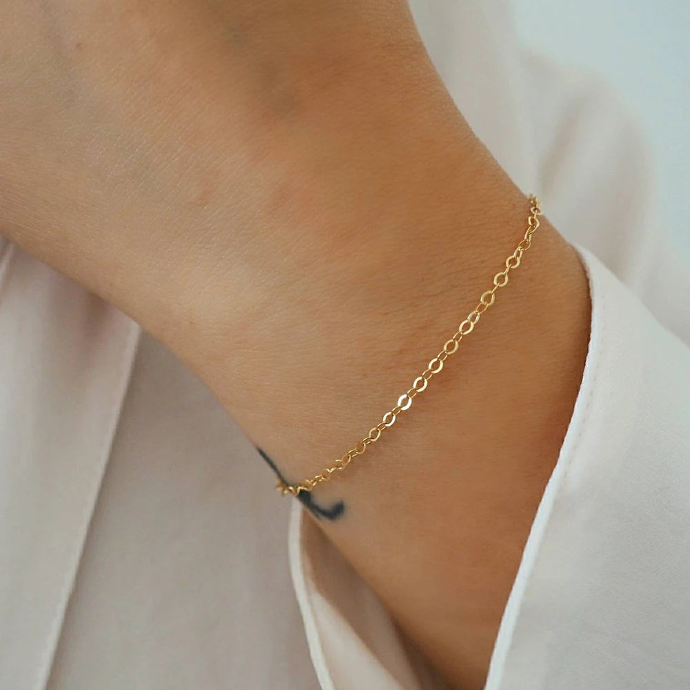 Gold Tone Stainless Steel Figaro Chain Bracelet for Women