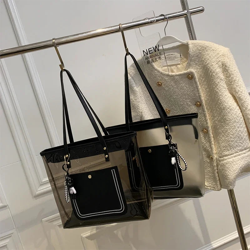 Transparent Jelly Zipper Tote Bag Large Capacity High-quality Texture Handbag Fashionable Luxury Ladies Commuter Shoulder Bag