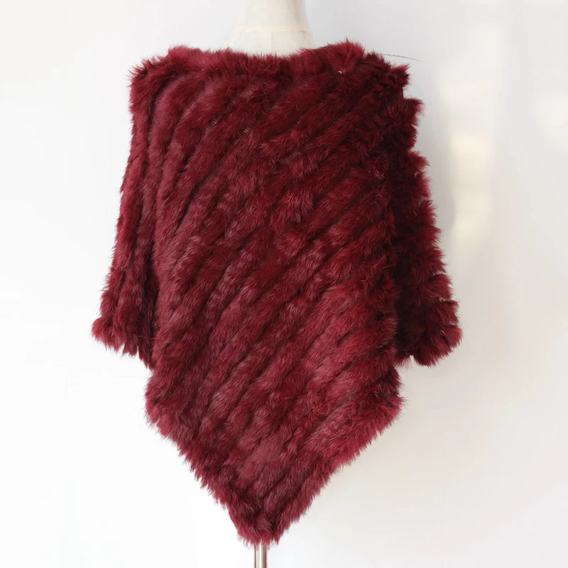 Rabbit Fur Knit Shawl Coat