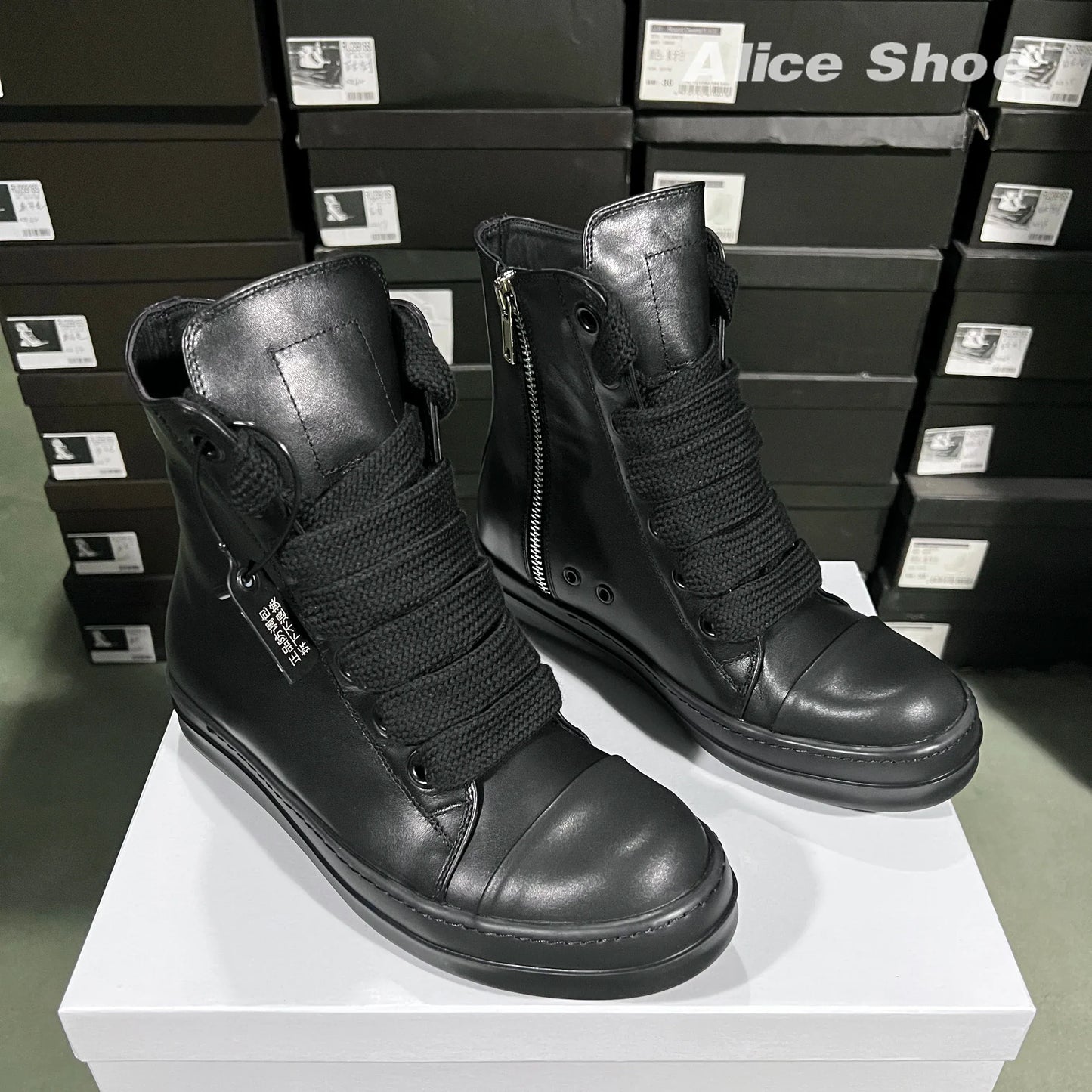 Height Enhancing Leather Platform Boots
