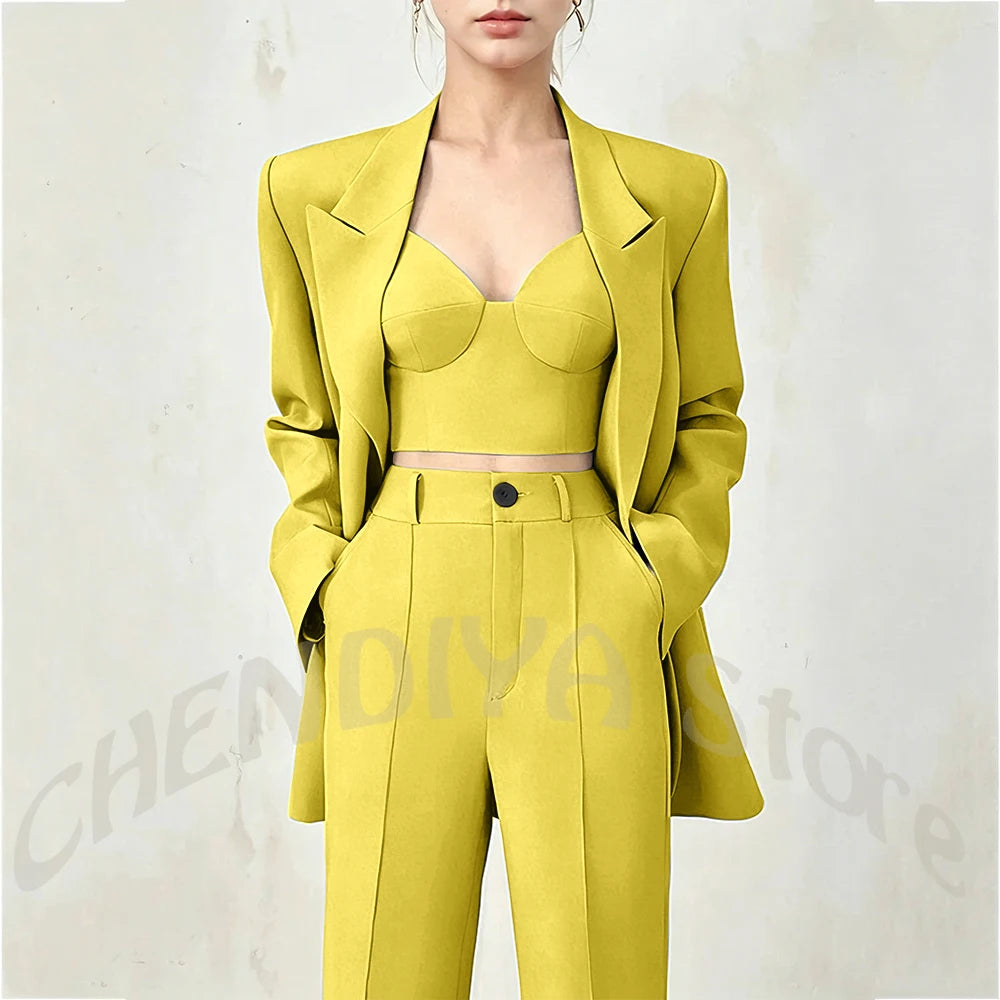 Business Casual Women's Suit Two Piece Peaked Lapel Stylish Double Breasted Formal Outfit Female Jacket Pants Customized