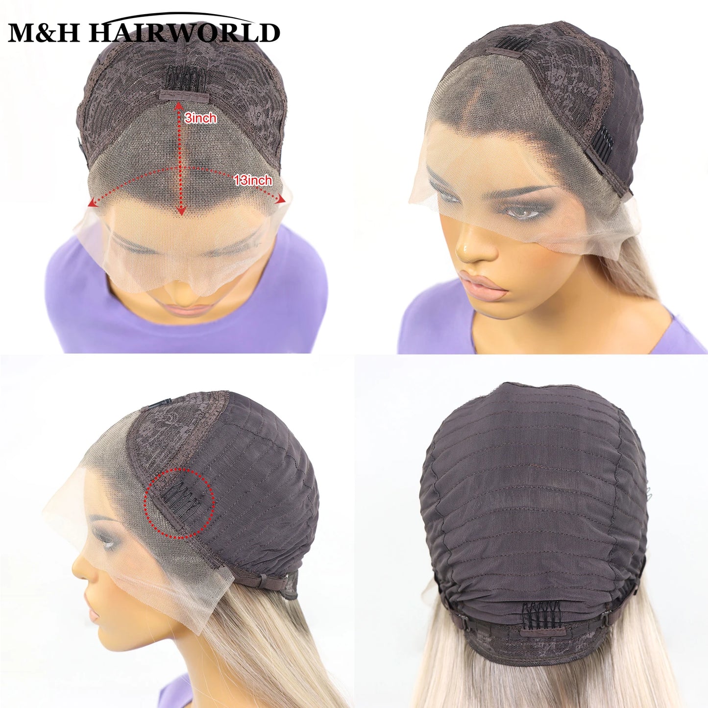 Ash Blonde Highlight Color Short Straight Bob Lace Front Wigs For Women Long Synthetic Hair Wig Dark Roots 13x3 Lace Frontal Wig