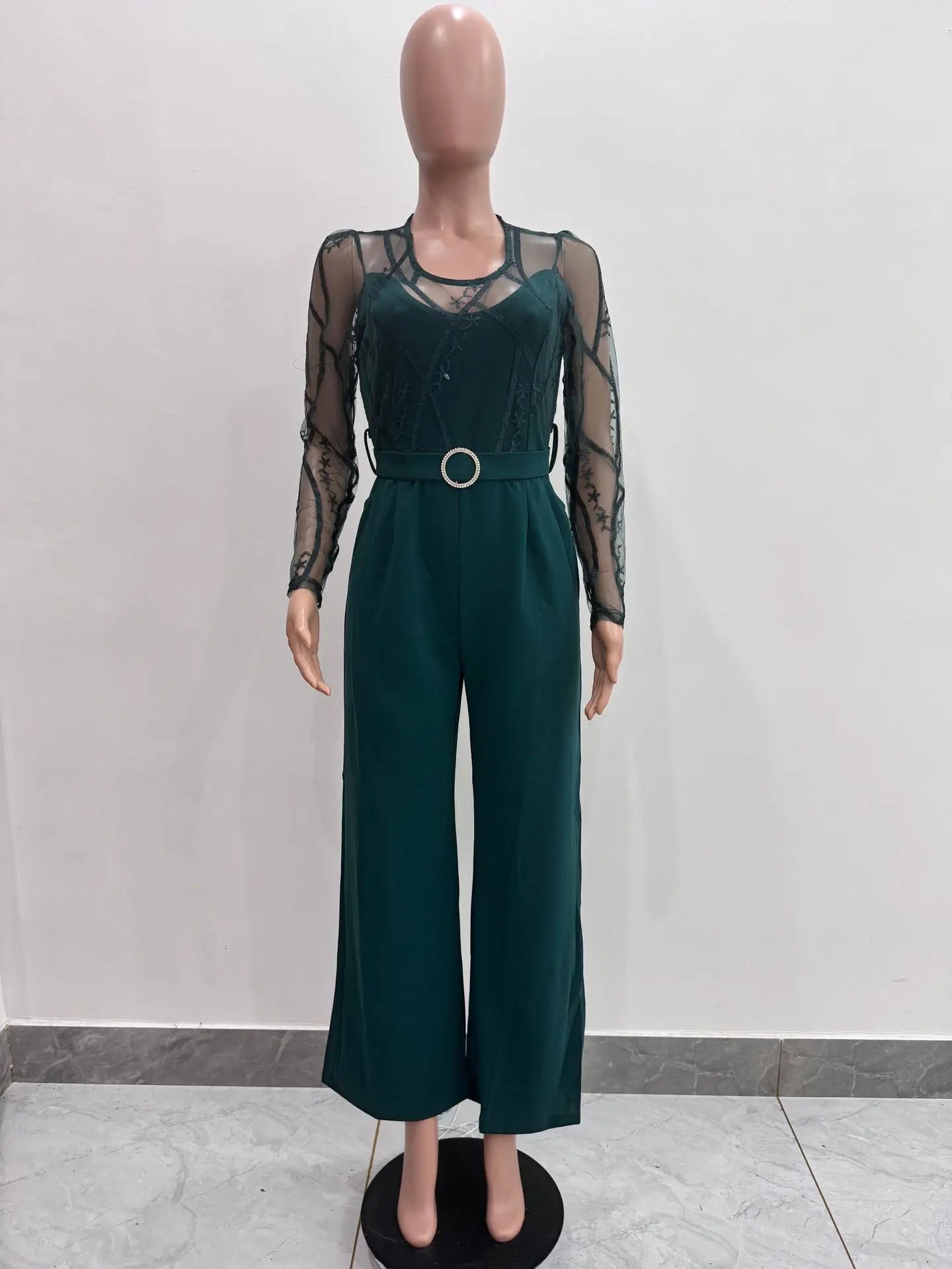 Elegant Patchwork Wide Leg O-neck Jumpsuit for Women