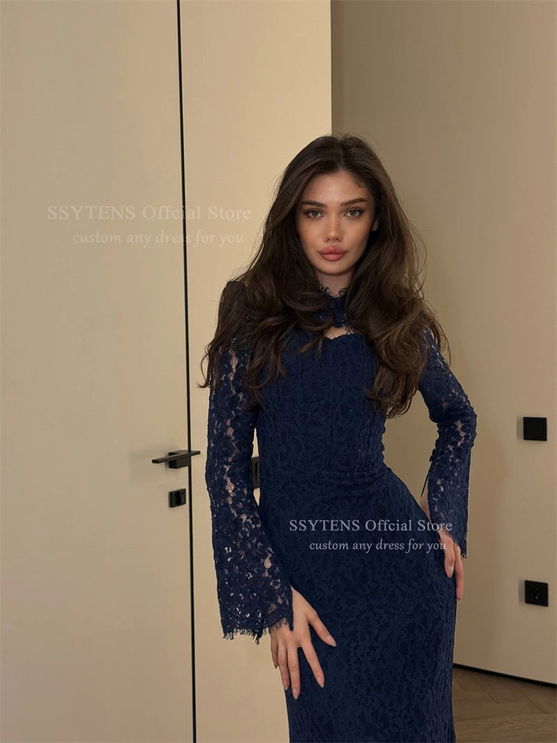 Elegant Yellow Mermaid Lace Evening Dress for Women