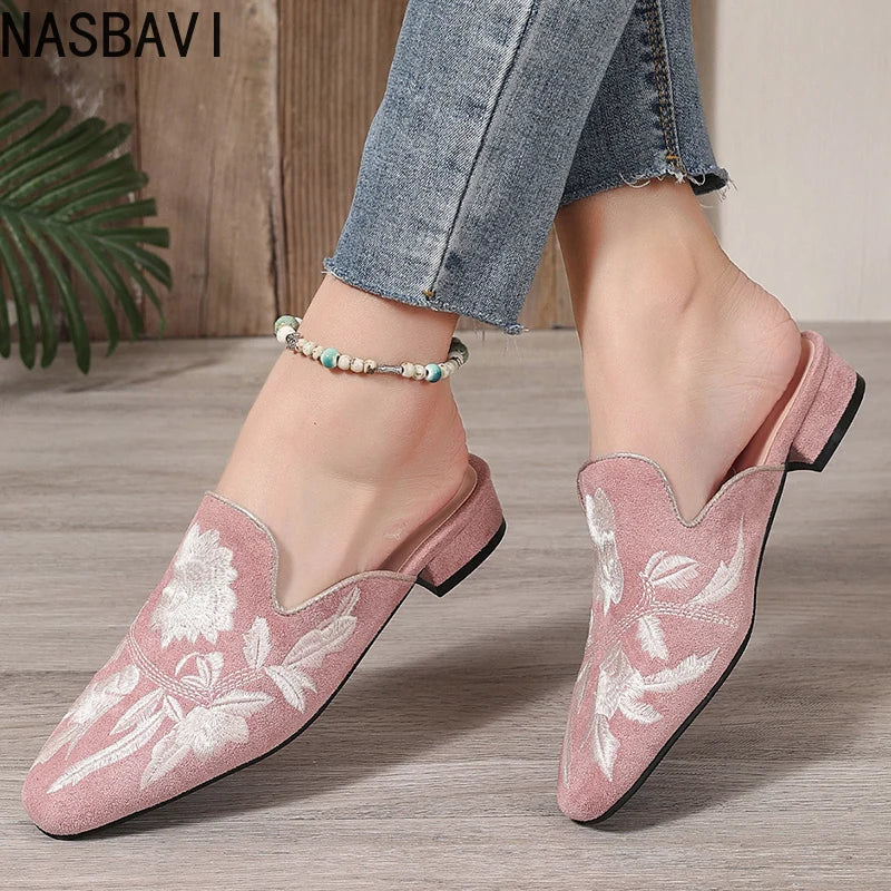 Chic Floral Velvet Embroidered Mules