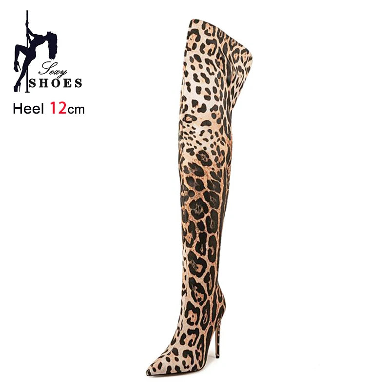 Purple Gradient Leopard Print Over-the-Knee Boots for Women