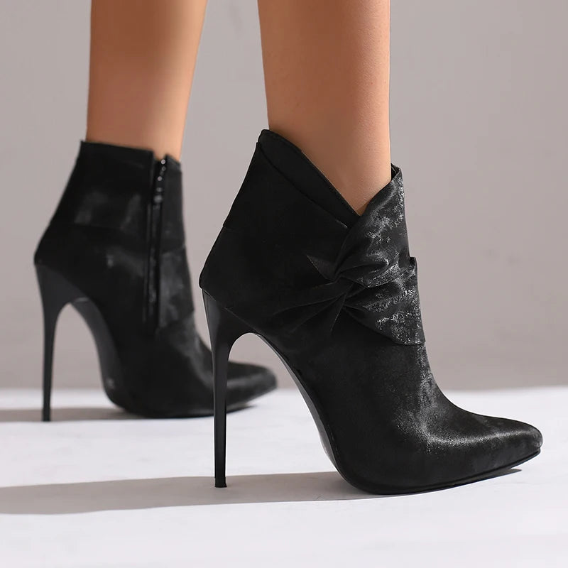 Elegant Bowknot Lace-Up High Heel Ankle Boots for Women
