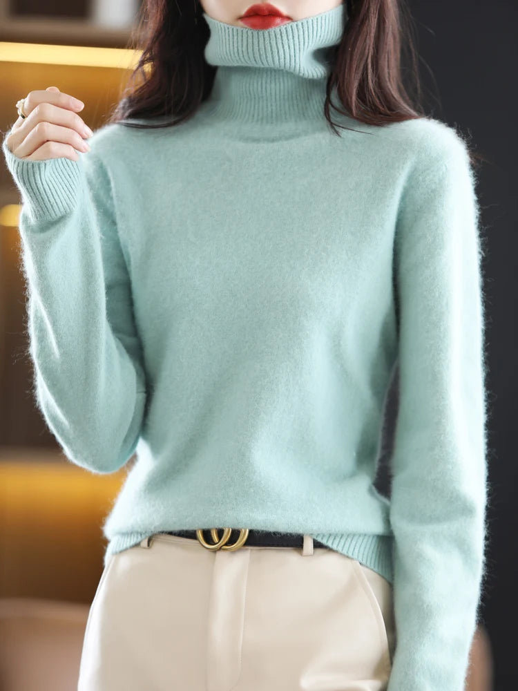 Soft Warm Knit Cashmere Turtleneck Sweater for Women