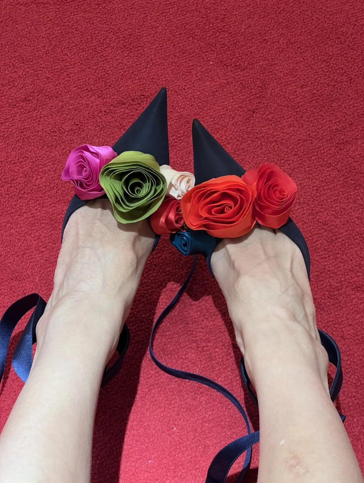 Rose Flower Pointed Toe High Heel Sandals for Women
