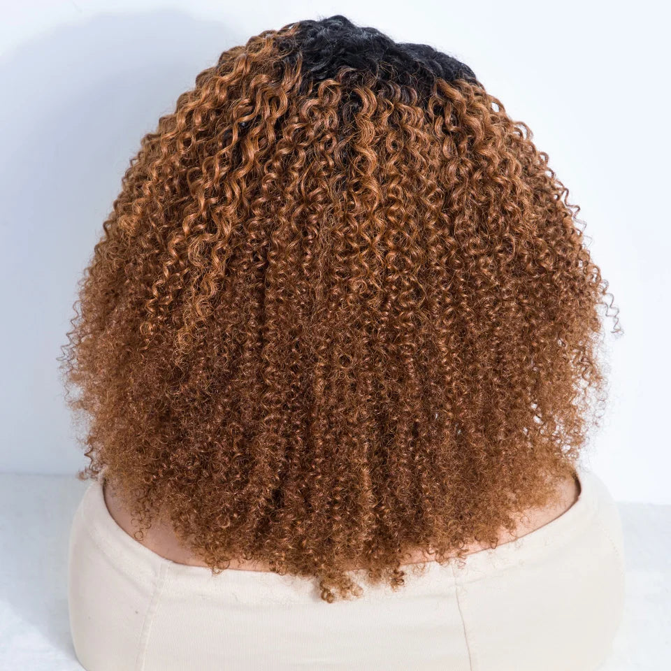 Ombre Brown Kinky Curly Glueless Bob Lace Wig for Women