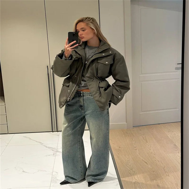 Women 's Jackets Vintage Lapel Zipper Big Pockets Zipper Full Sleeve Coats Lady 2026 Fashion New Woman Spring Jackets Outwears