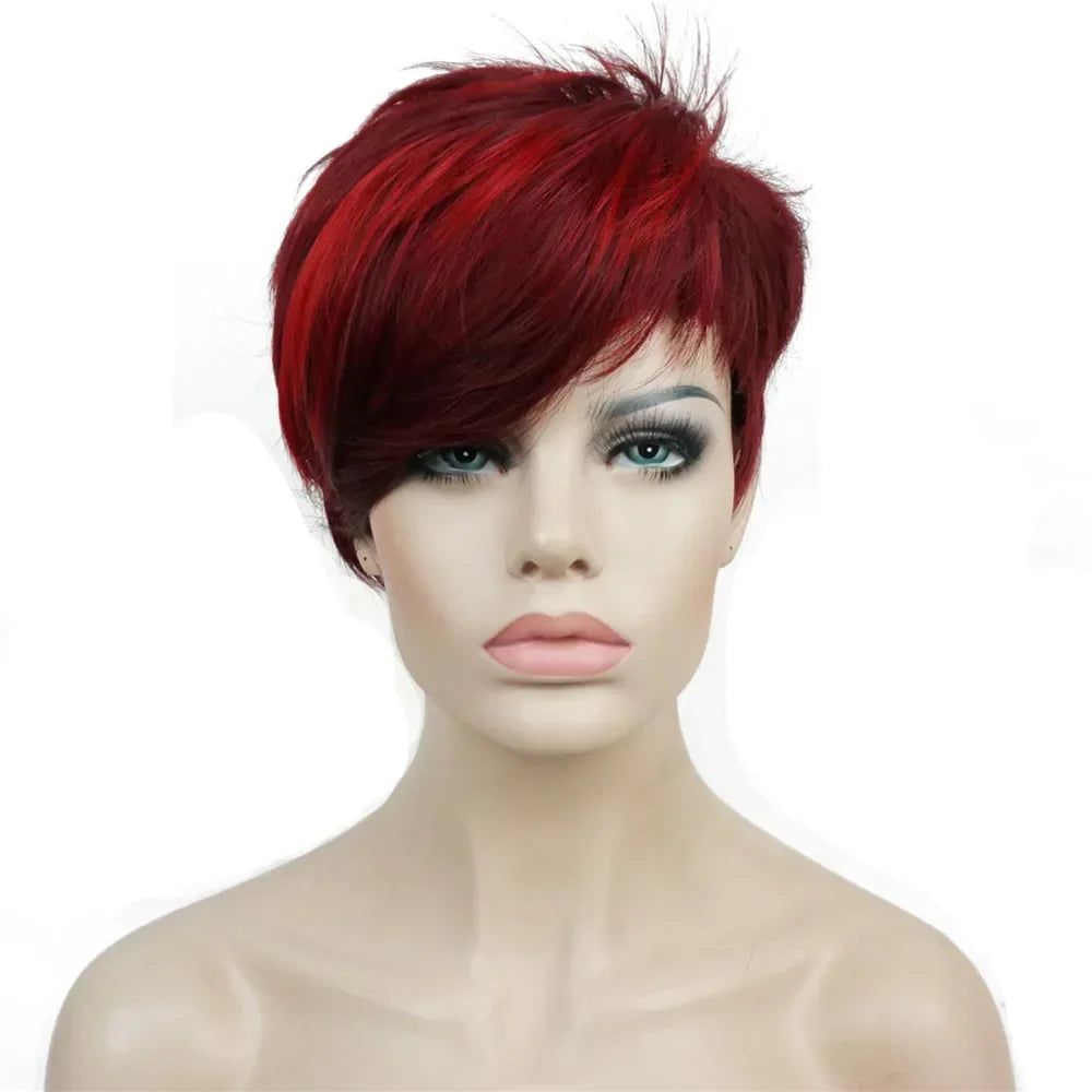 Capless Red Short Pixie Cut Natural Synthetic Wig For Women