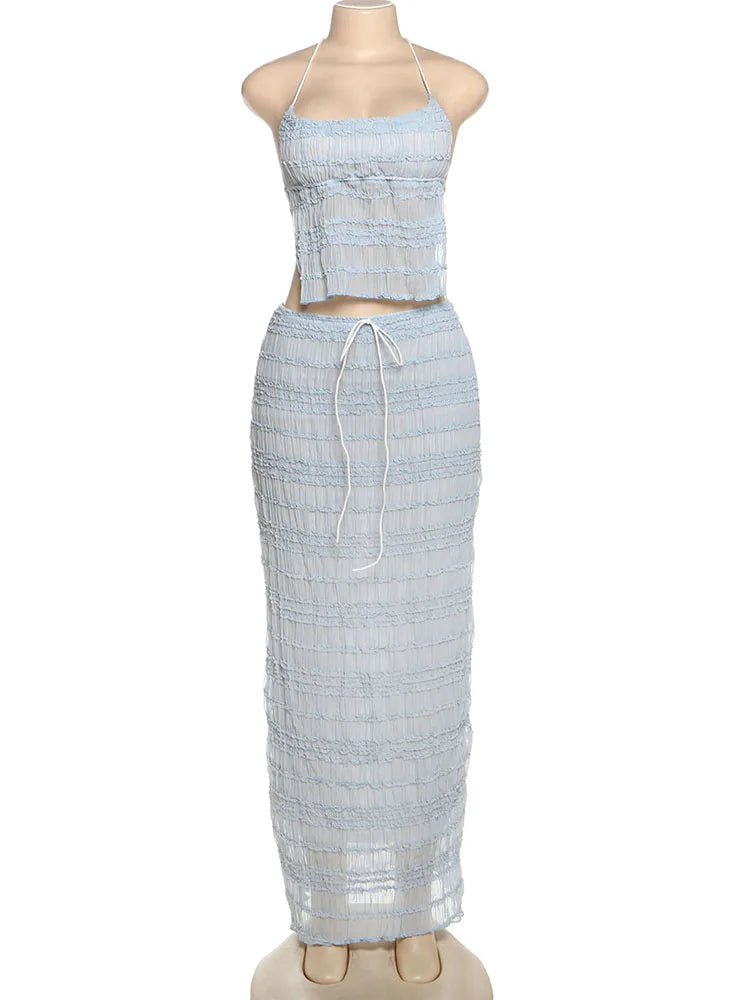 Elegant Backless Halter Two Piece Skirt Set for Women