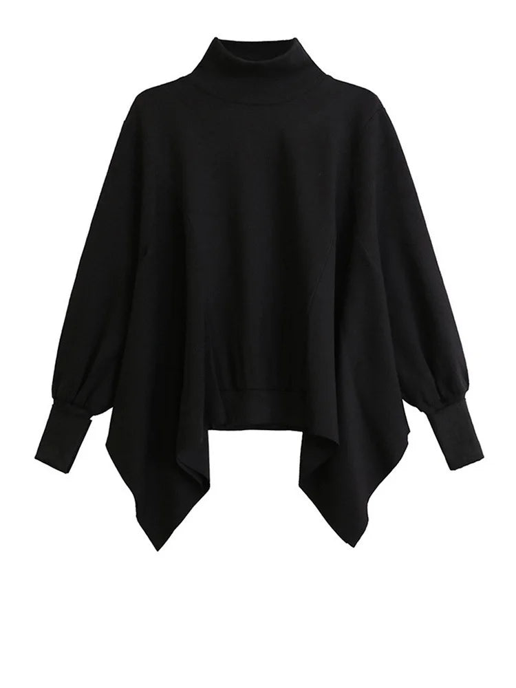 [EAM] Black Sweatshirt Half-body Skirt Two Pieces Suit New Turtleneck Long Sleeve Women Fashion Tide Spring Autumn 2025 1DH8611