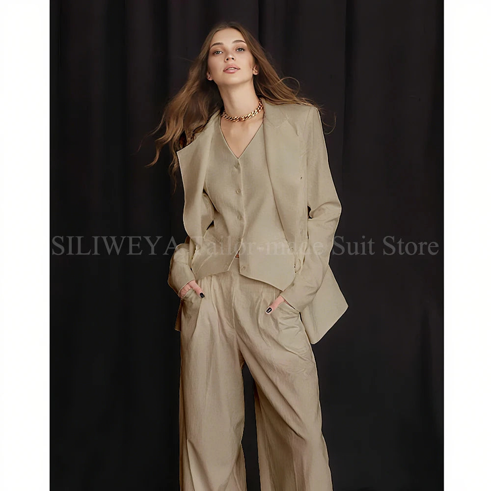 Slim Fit Single Breasted Three Piece Office Suit For Women