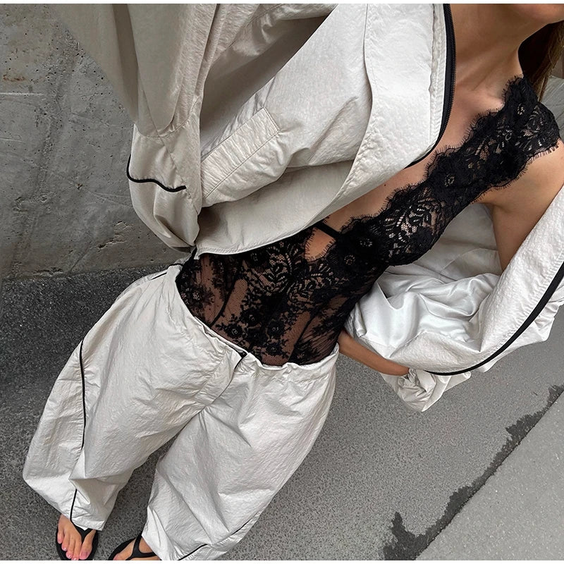 Elegant Loose Zip Up Casual Two Piece Set for Women