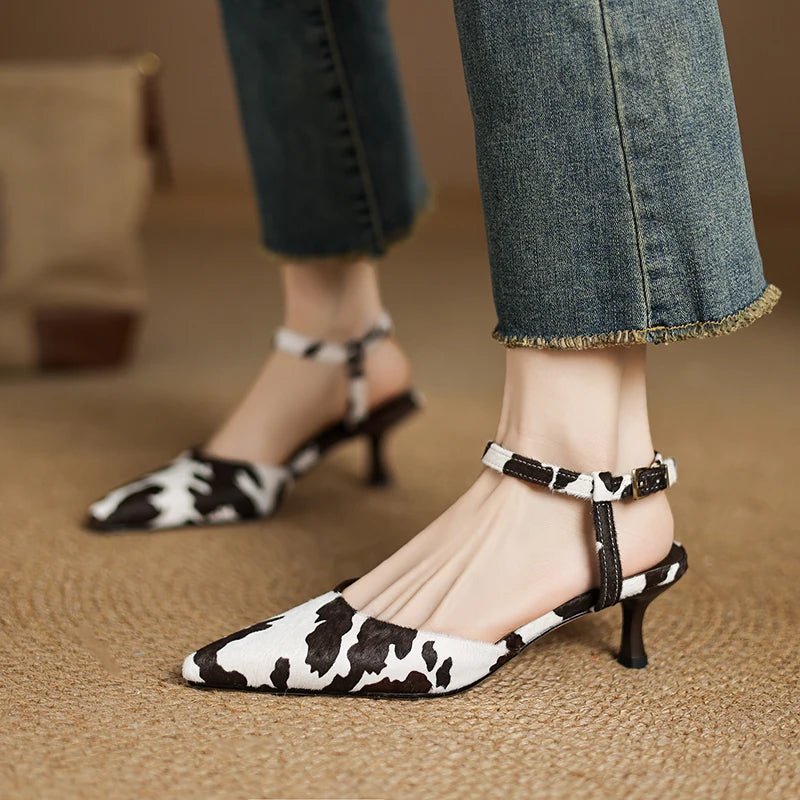 Genuine Leather Horsehair Detail Sandals for Women