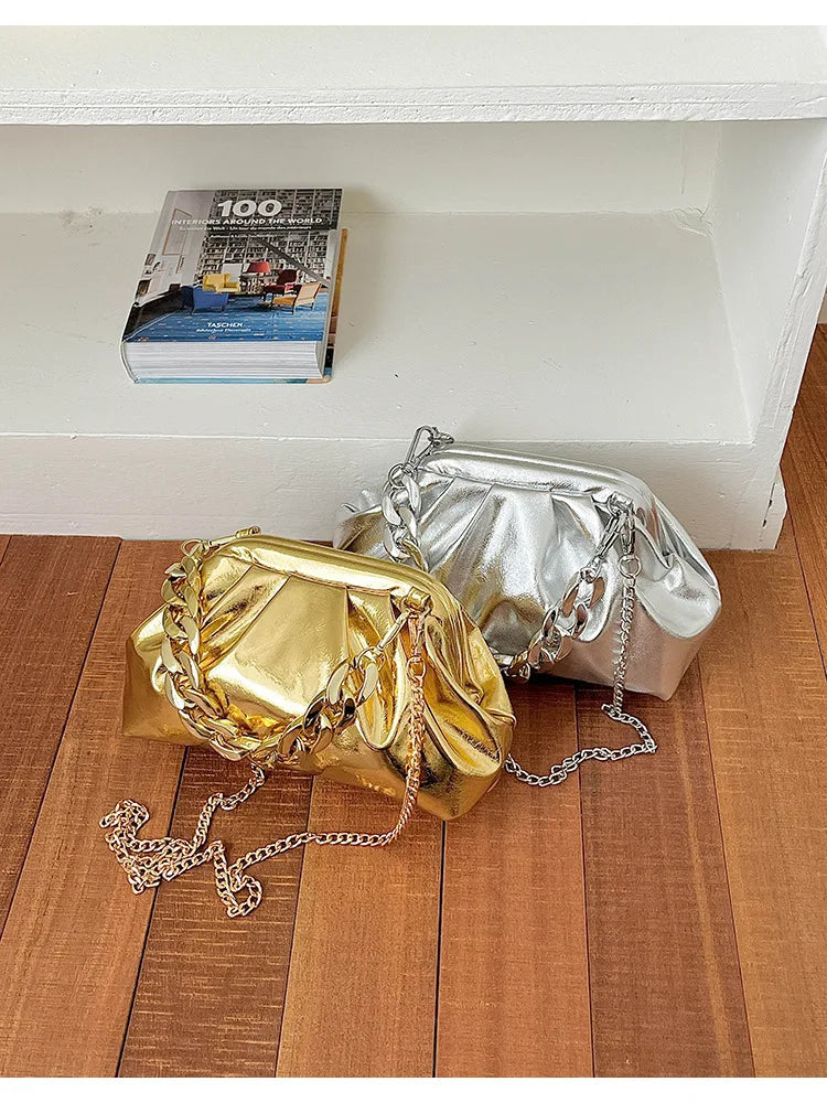 Elegant Pleated Chain Cloud Crossbody Shoulder Bag for Women