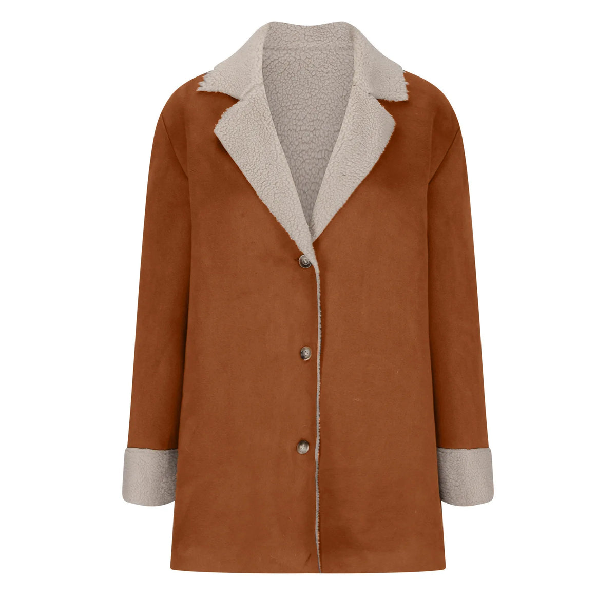 Warm Fleece Lined Suede Coat With Notch Lapel for Women