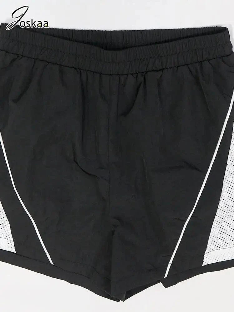 Joskaa 2025 Summer Women's Sporty 2 Piece Set Casual Patchwork Short Sleeve Top and Shorts Matching Tracksuits Y2K Streetwear