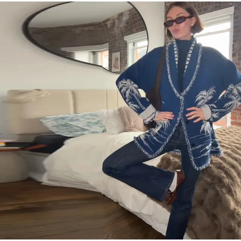 Ethnic Tassel Women 's Sweater Knitted V-neck Bandage Thicken Full Sleeve Jumper For Woman Winter Woman Coats Jacket Knitwear