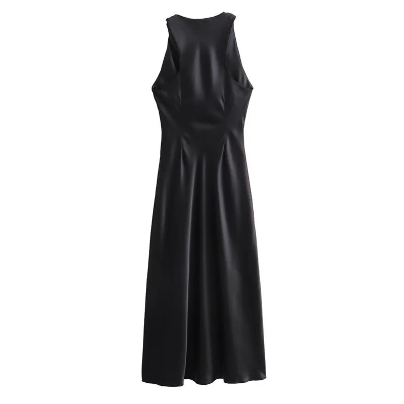 Summer Women's Satin Long Dresses Fashion Sleeveless Elegant Evening Party Dresses