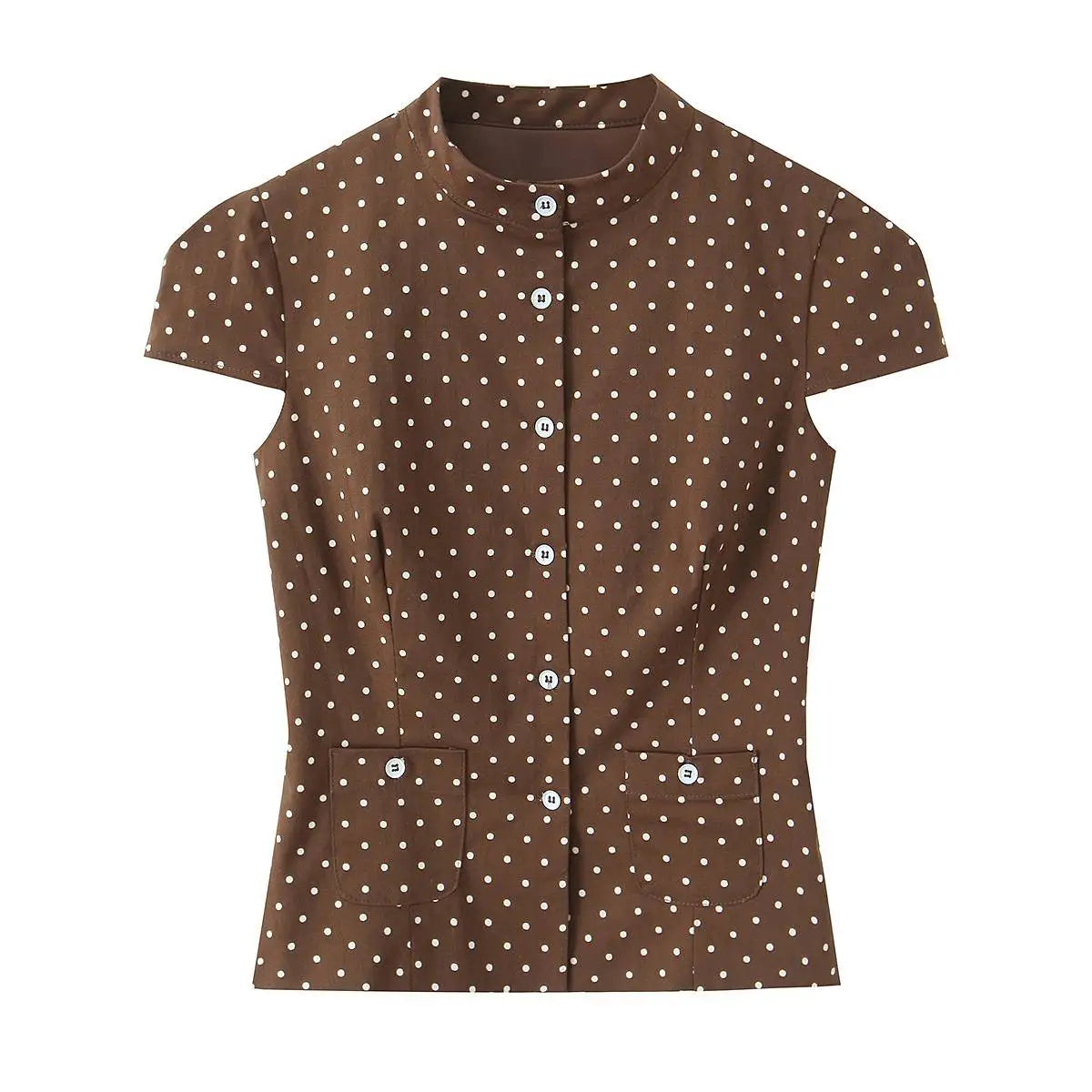 Elegant Polka Dot Button T Shirt and Shorts Set for Women