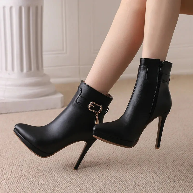 Red High Heel Pointed Toe Ankle Boots